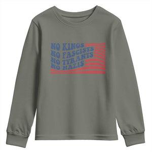 No Kings No Fascists Youth Sweatshirt American Flag Patriotic Protest TS12 Military Green Print Your Wear