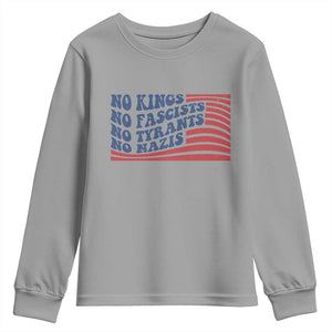 No Kings No Fascists Youth Sweatshirt American Flag Patriotic Protest TS12 Sport Gray Print Your Wear