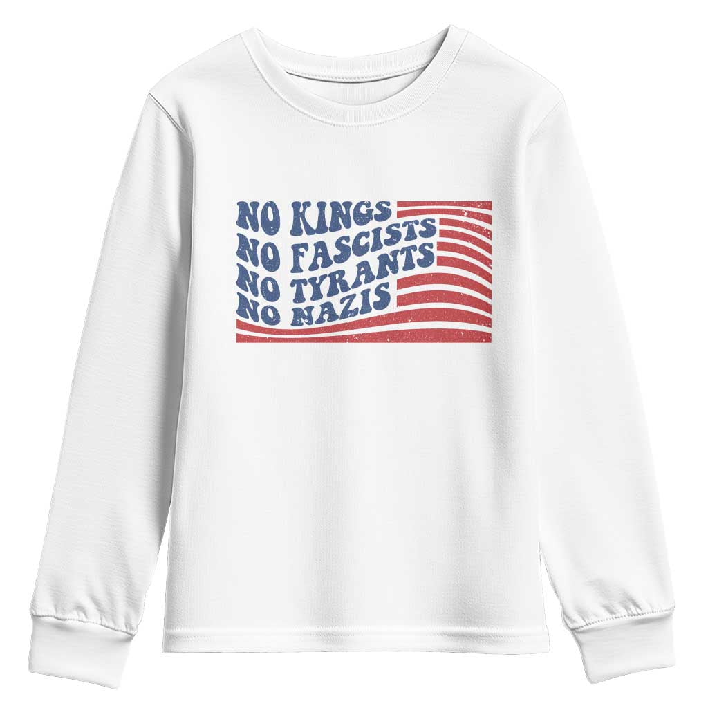 No Kings No Fascists Youth Sweatshirt American Flag Patriotic Protest TS12 White Print Your Wear