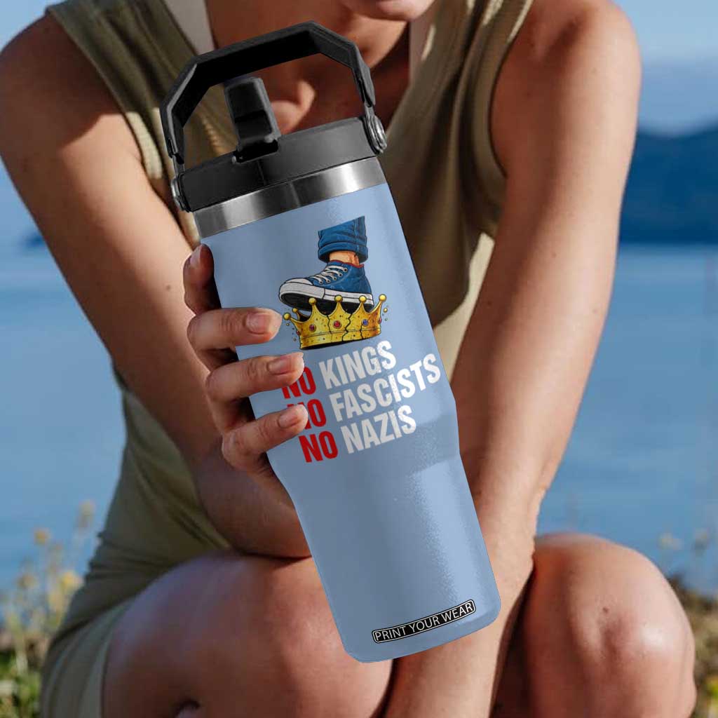 No Kings No Fascists No Nazis Flip Straw Tumbler Anti Authoritarian Protest TS12 One Size: 30 oz Light Blue Print Your Wear