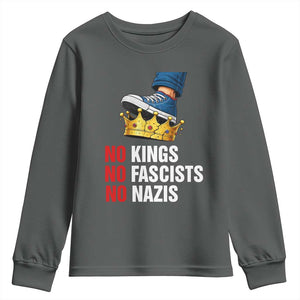 No Kings No Fascists No Nazis Youth Sweatshirt Anti Authoritarian Protest TS12 Dark Heather Print Your Wear