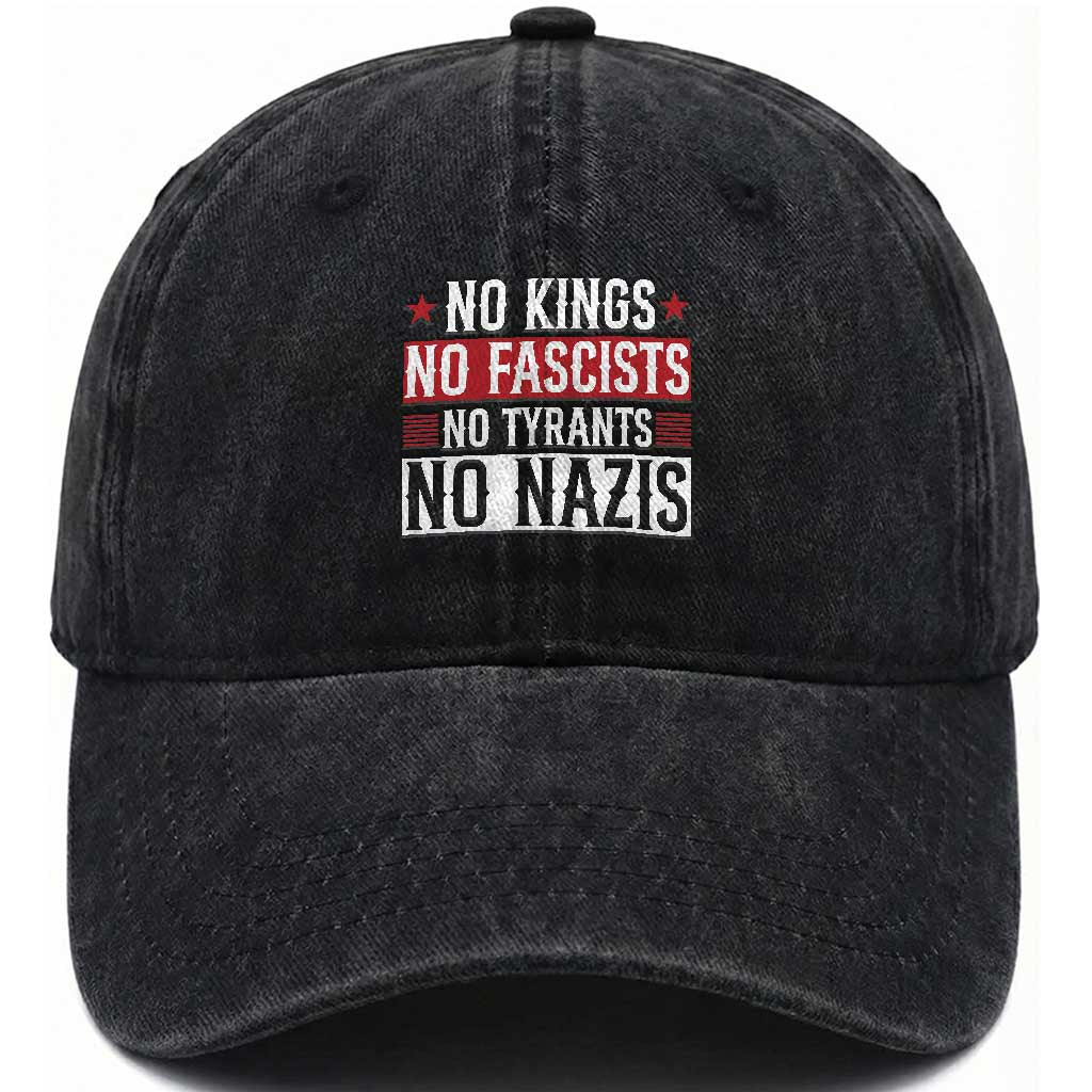 No Kings No Fascists No Nazis Washed Cotton Baseball Cap Patriotic Political TS12 Washed Cap Universal Fit Black Print Your Wear