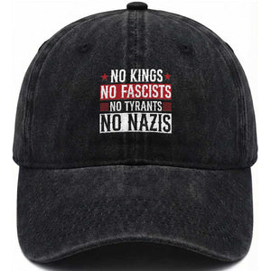 No Kings No Fascists No Nazis Washed Cotton Baseball Cap Patriotic Political TS12 Washed Cap Universal Fit Black Print Your Wear