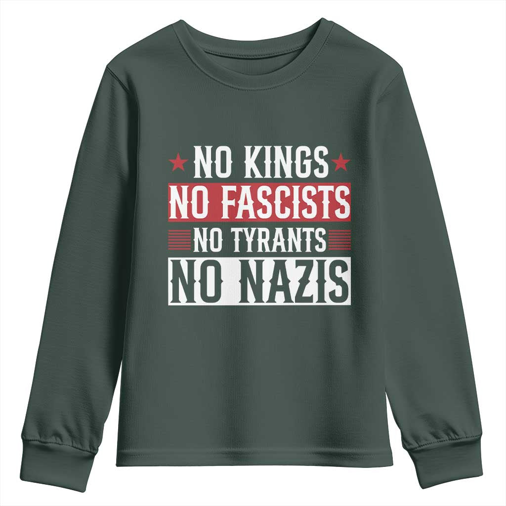 No Kings No Fascists No Nazis Youth Sweatshirt Patriotic Political TS12 Dark Forest Green Print Your Wear