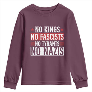 No Kings No Fascists No Nazis Youth Sweatshirt Patriotic Political TS12 Maroon Print Your Wear