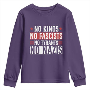 No Kings No Fascists No Nazis Youth Sweatshirt Patriotic Political TS12 Purple Print Your Wear