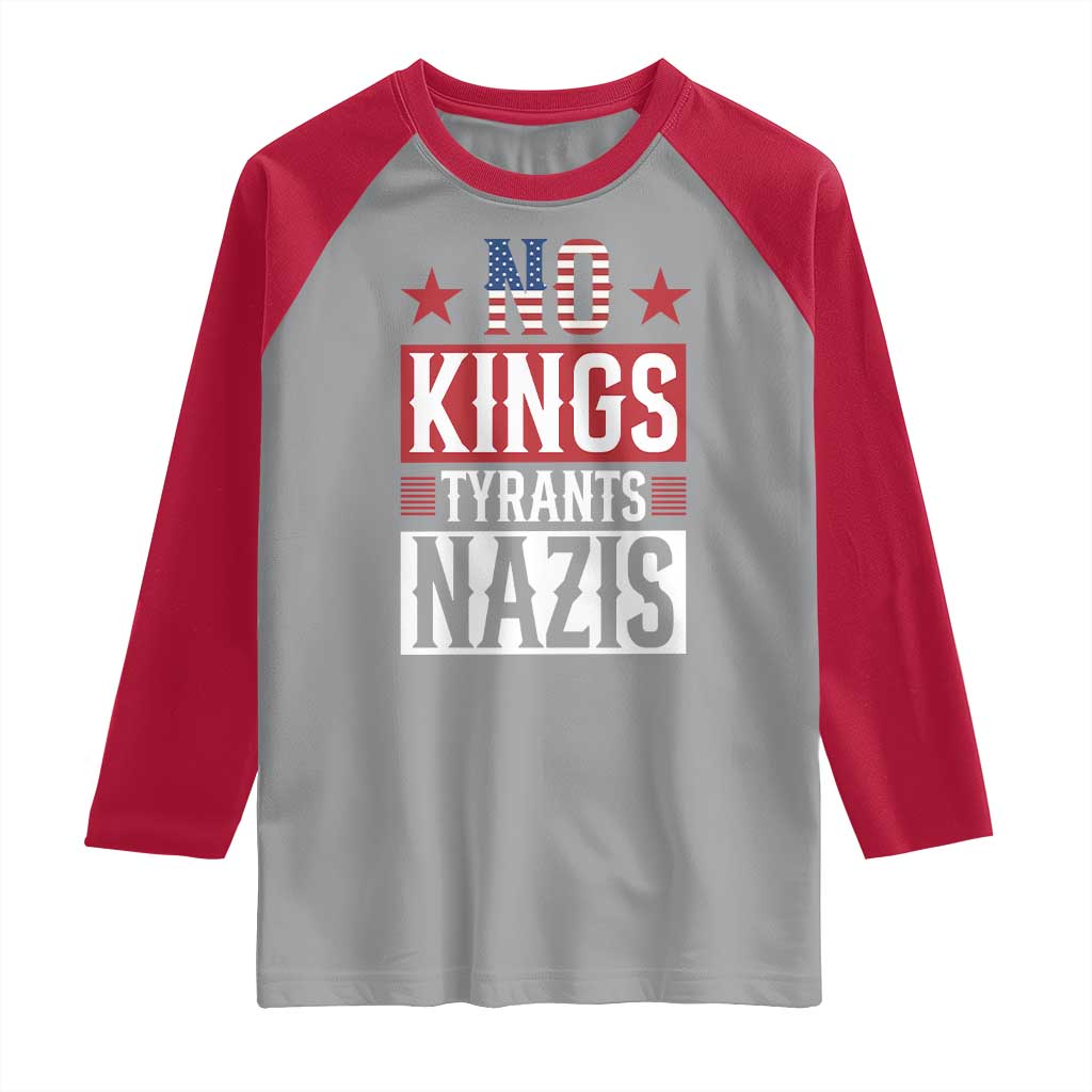 American Democracy Raglan Shirt No Kings No Tyrants No Nazis TS12 Sport Gray Red Print Your Wear
