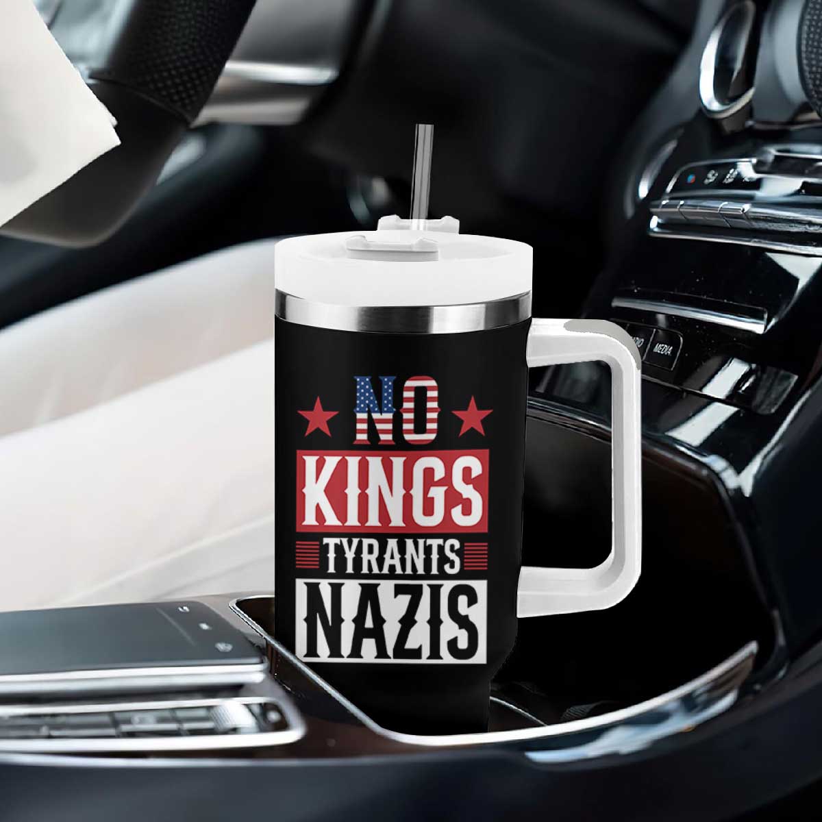 American Democracy Tumbler With Handle No Kings No Tyrants No Nazis TS12 Print Your Wear