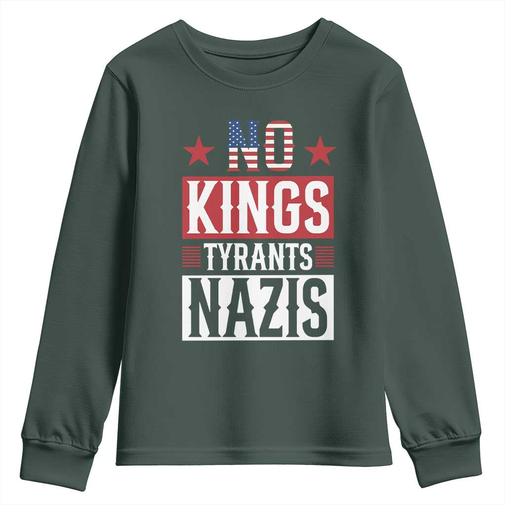 American Democracy Youth Sweatshirt No Kings No Tyrants No Nazis TS12 Dark Forest Green Print Your Wear