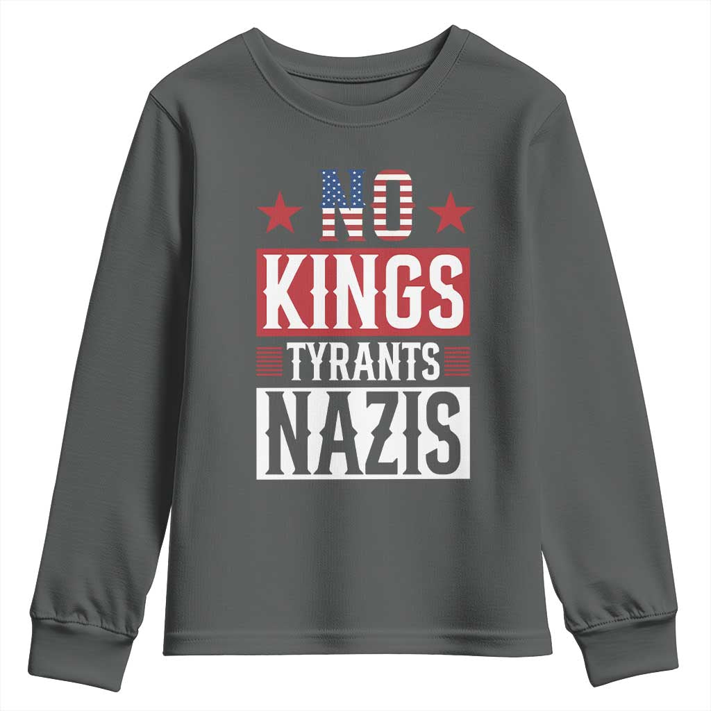 American Democracy Youth Sweatshirt No Kings No Tyrants No Nazis TS12 Dark Heather Print Your Wear