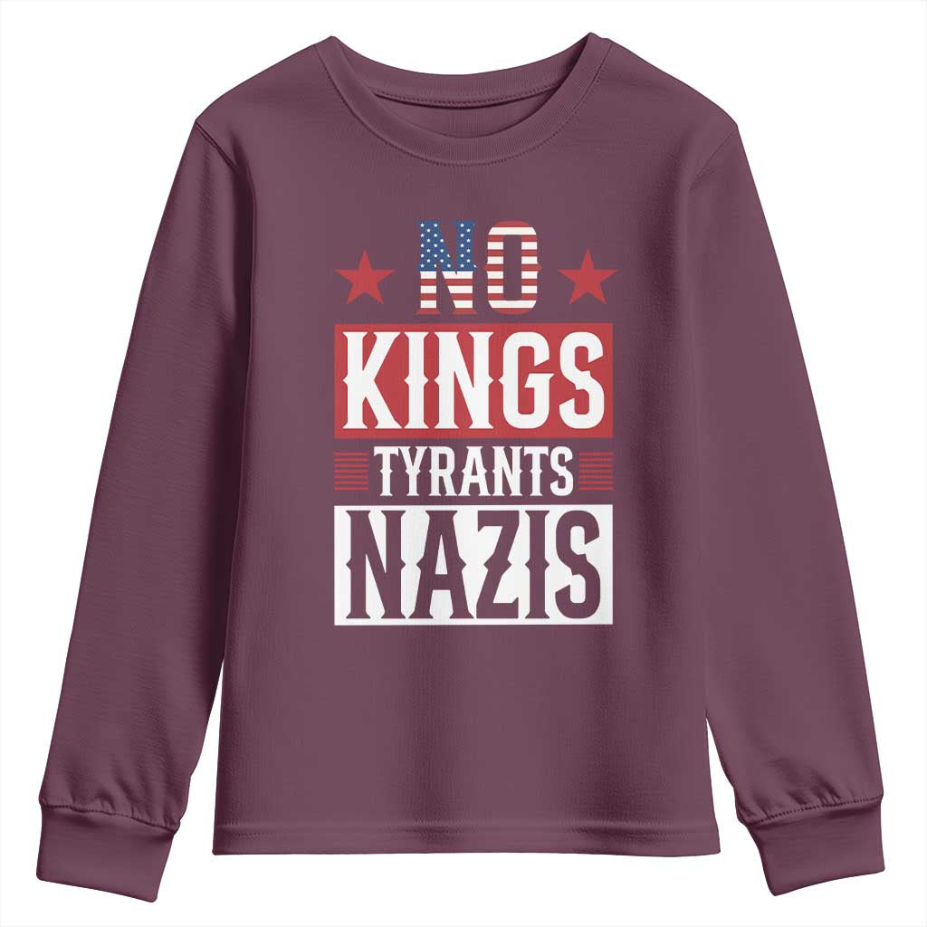 American Democracy Youth Sweatshirt No Kings No Tyrants No Nazis TS12 Maroon Print Your Wear