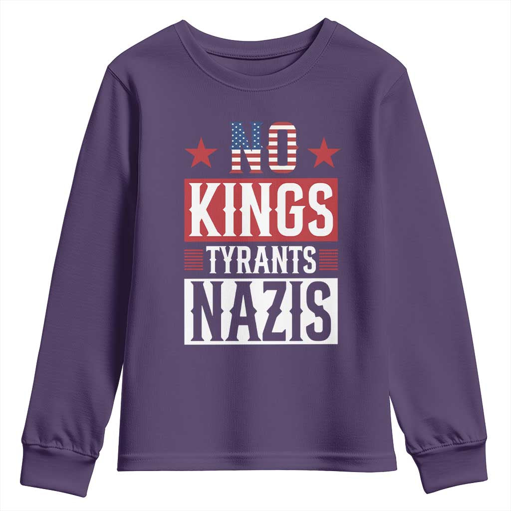 American Democracy Youth Sweatshirt No Kings No Tyrants No Nazis TS12 Purple Print Your Wear