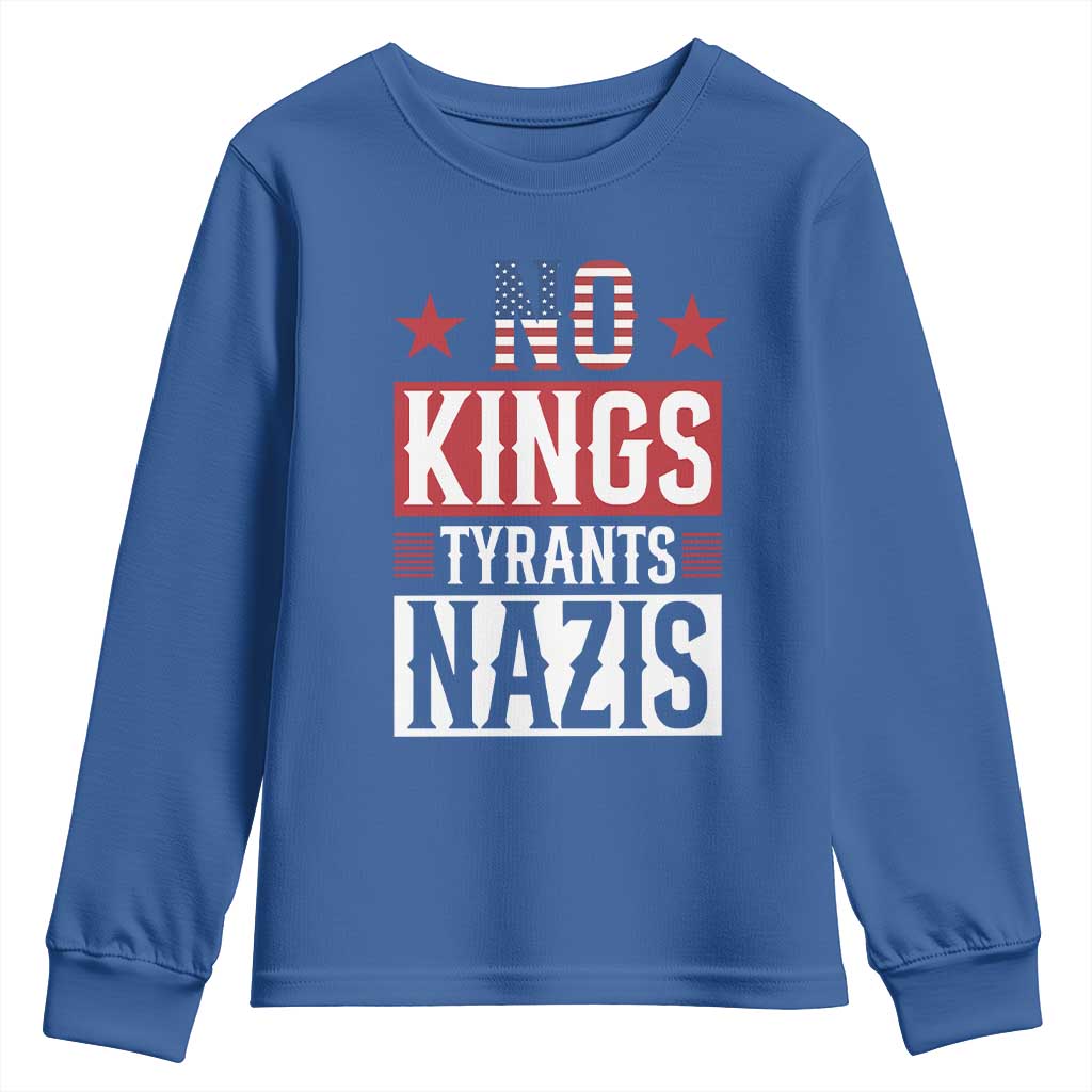 American Democracy Youth Sweatshirt No Kings No Tyrants No Nazis TS12 Royal Blue Print Your Wear