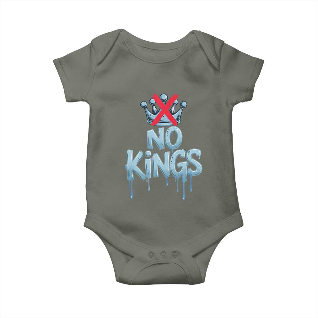No Kings Abolish ICE Baby Onesie Anti Authoritarian Protest TS12 Military Green Print Your Wear