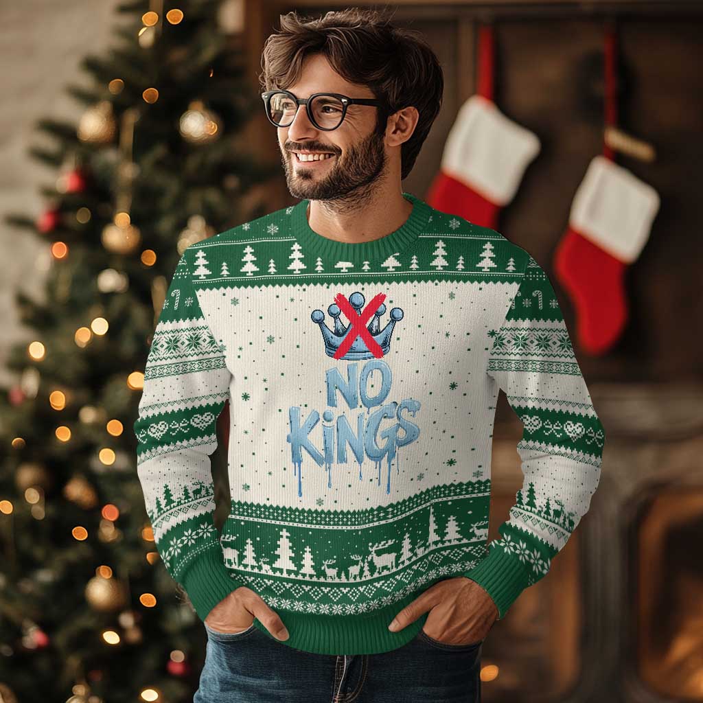 No Kings Abolish ICE Ugly Christmas Sweater Anti Authoritarian Protest TS12 Beige Green Print Your Wear