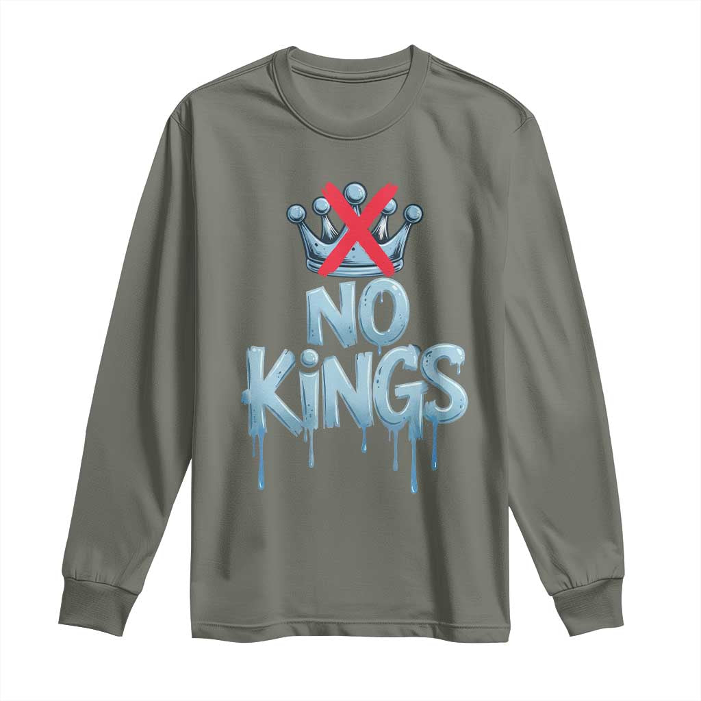 No Kings Abolish ICE Long Sleeve Shirt Anti Authoritarian Protest TS12 Military Green Print Your Wear
