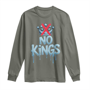 No Kings Abolish ICE Long Sleeve Shirt Anti Authoritarian Protest TS12 Military Green Print Your Wear