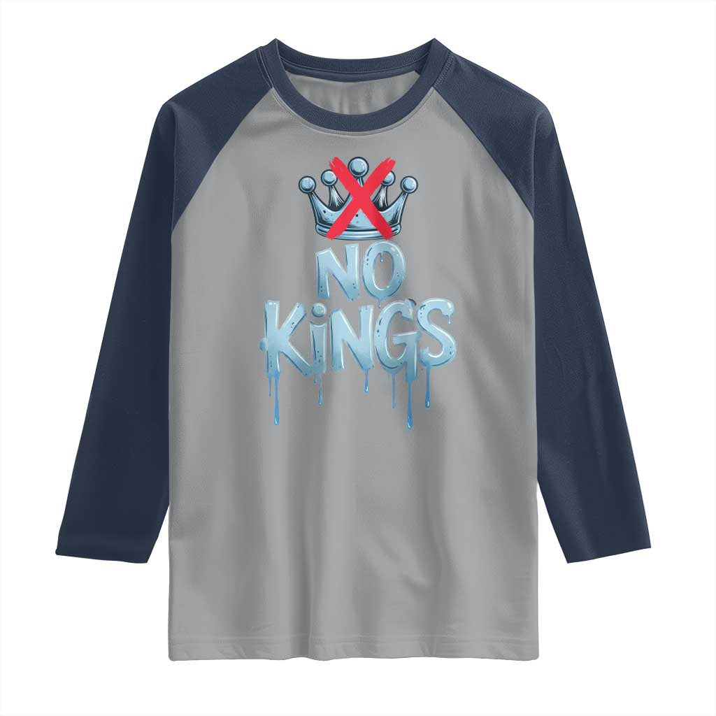 No Kings Abolish ICE Raglan Shirt Anti Authoritarian Protest TS12 Sport Gray Navy Print Your Wear