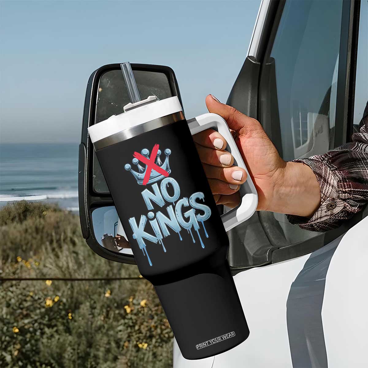 No Kings Abolish ICE Tumbler With Handle Anti Authoritarian Protest TS12 Print Your Wear