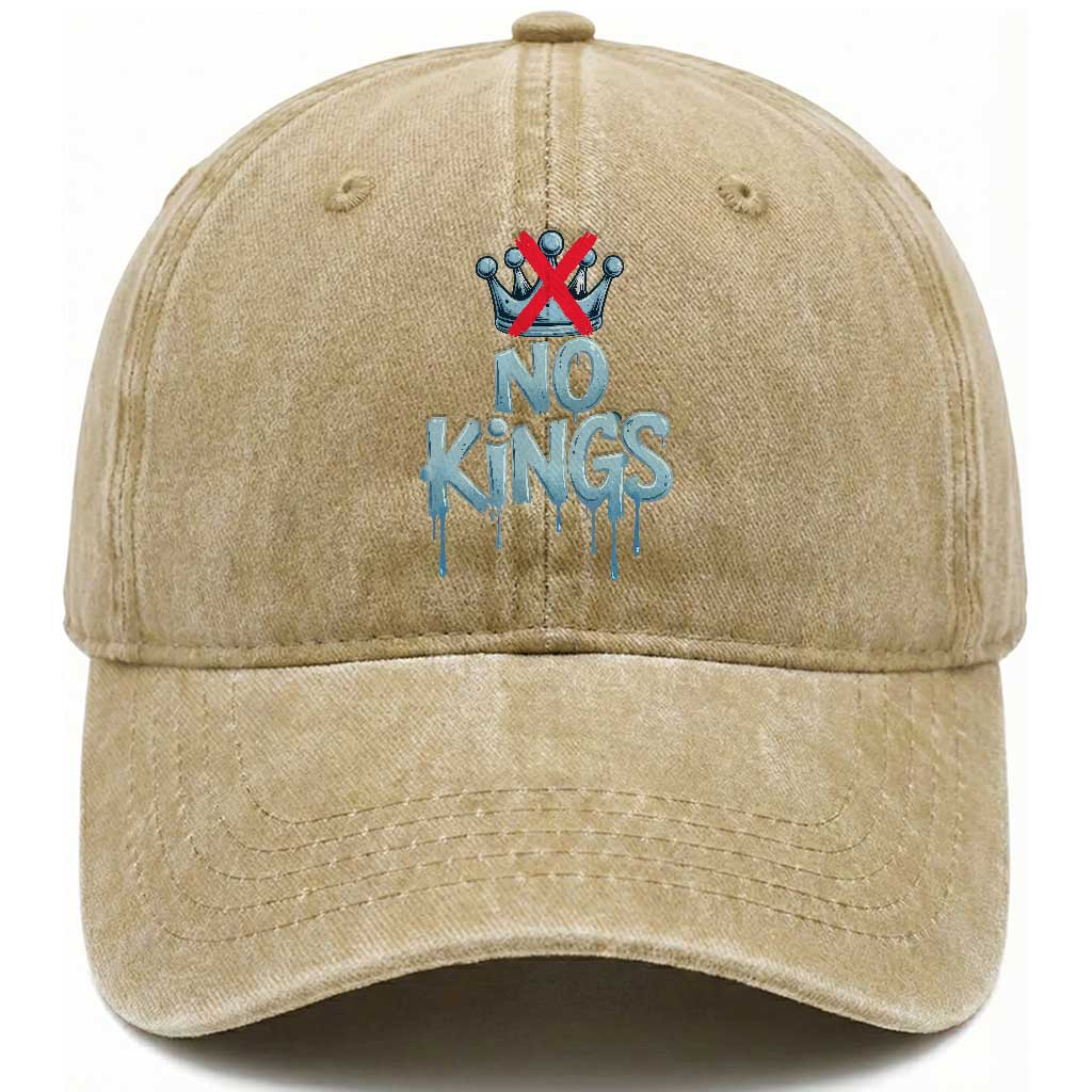 No Kings Abolish ICE Washed Cotton Baseball Cap Anti Authoritarian Protest TS12 Washed Cap Universal Fit Khaki Print Your Wear