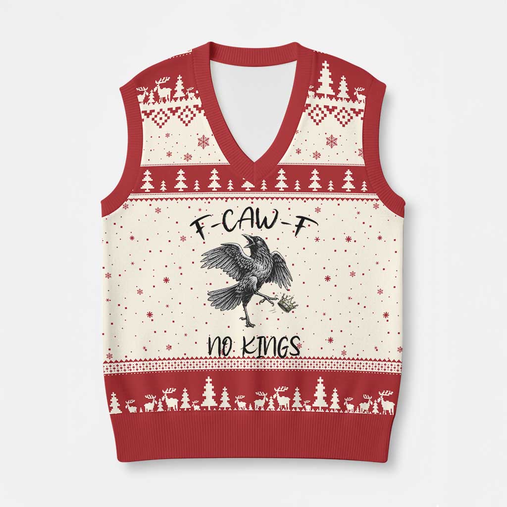 Funny Raven Kicking Crown No Kings V-Neck Knit Sweater Vest F Caw F TS12 Beige Red Print Your Wear