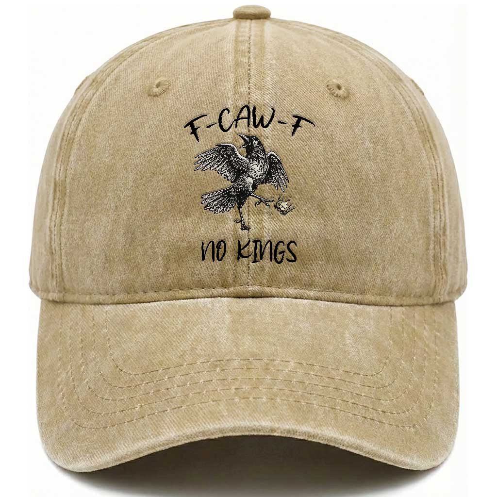 Funny Raven Kicking Crown No Kings Washed Cotton Baseball Cap F Caw F TS12 Washed Cap Universal Fit Khaki Print Your Wear