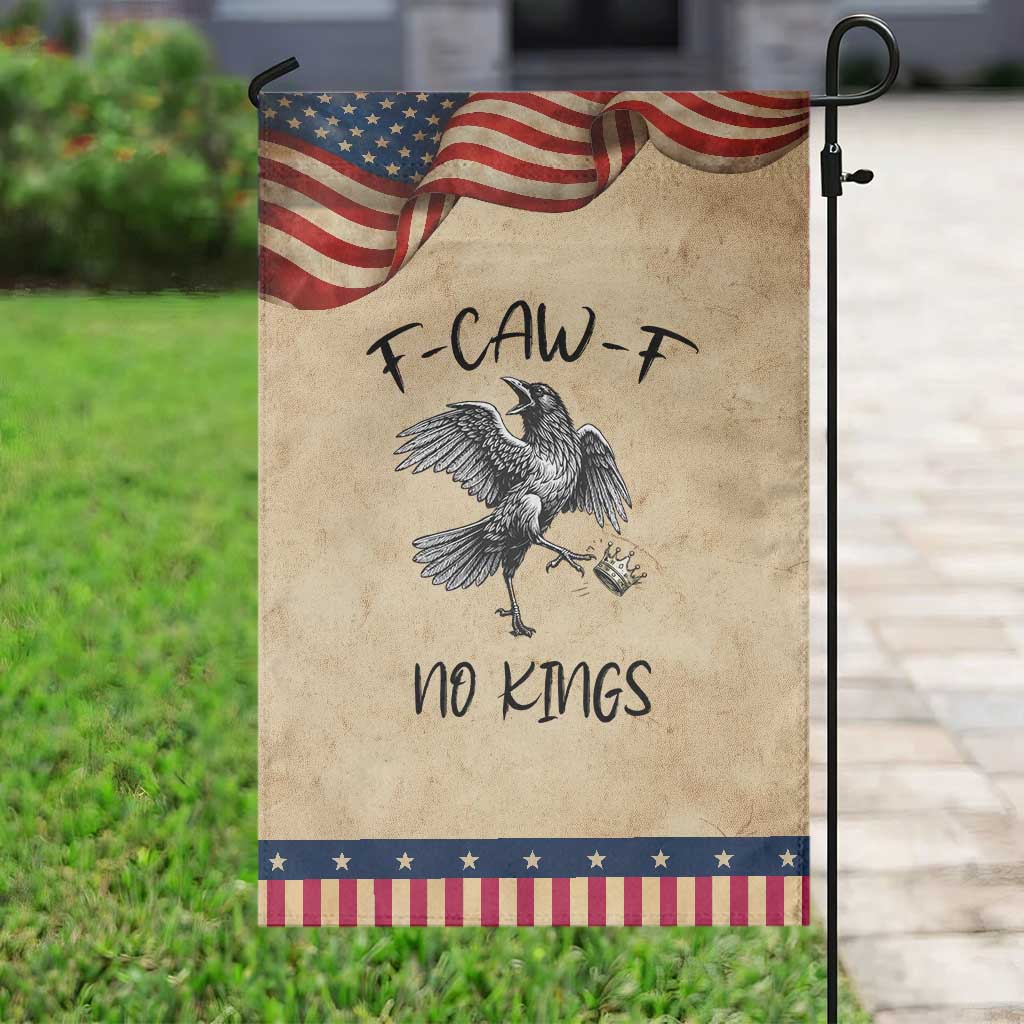 Funny Raven Kicking Crown No Kings Garden Flag F Caw F TS12 Vintage Rustic Tan Navy Print Your Wear
