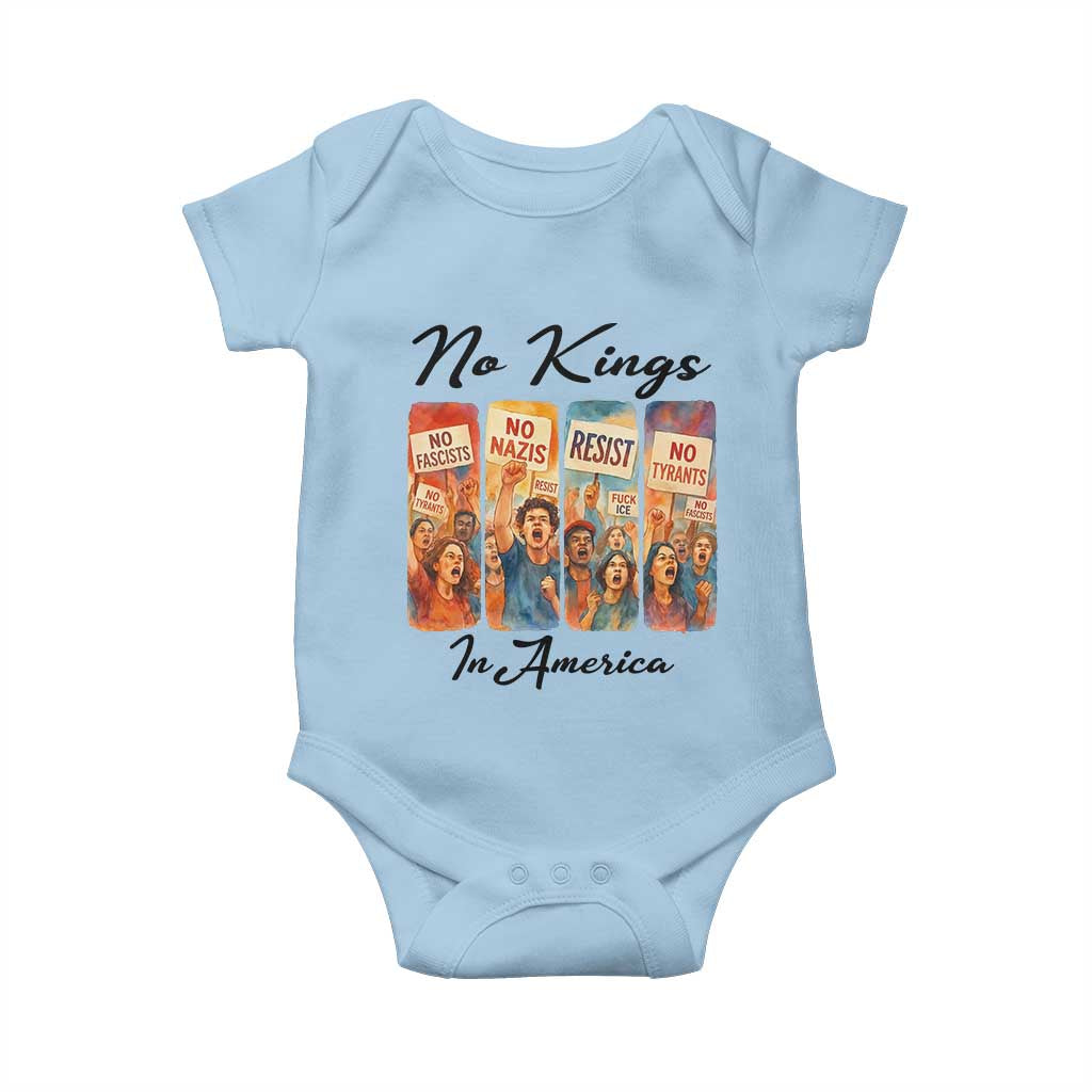 No Kings In America Baby Onesie American Anti Authoritarian Protest TS12 Light Blue Print Your Wear