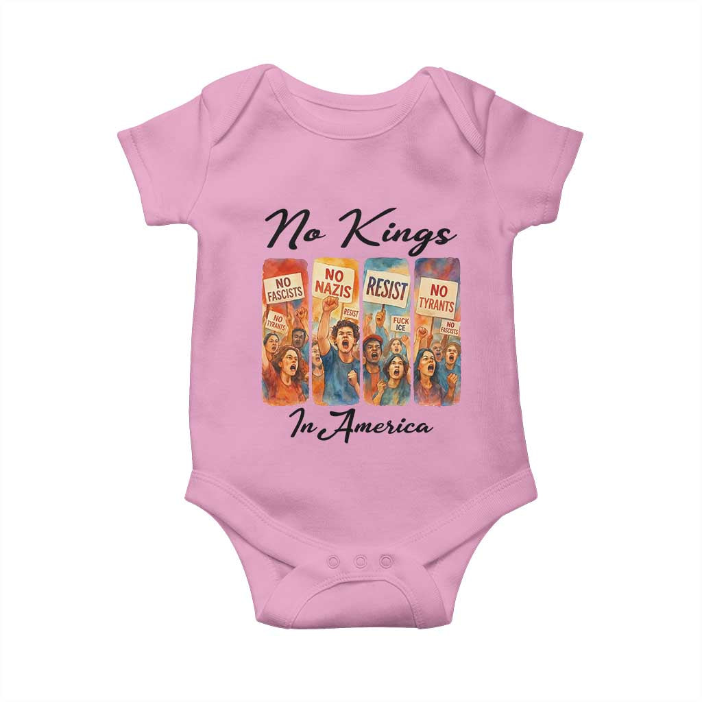 No Kings In America Baby Onesie American Anti Authoritarian Protest TS12 Light Pink Print Your Wear