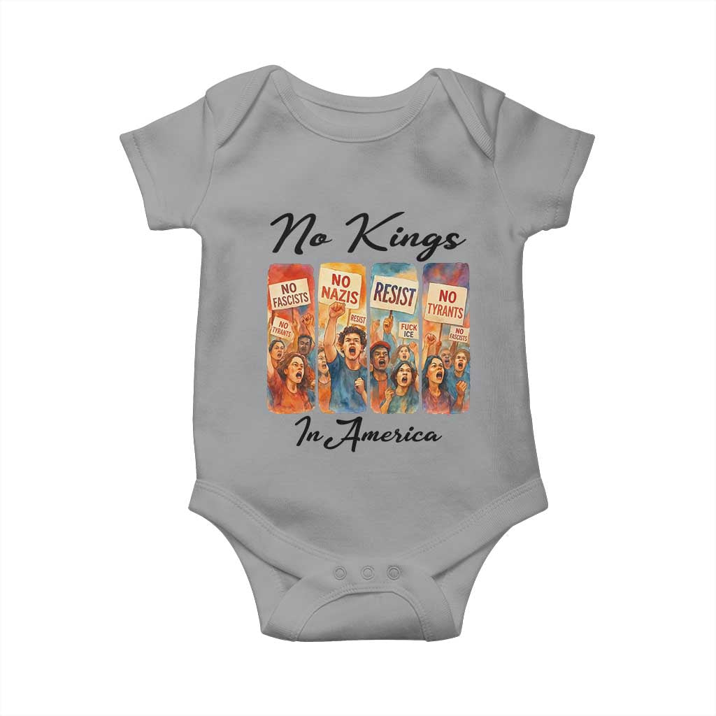 No Kings In America Baby Onesie American Anti Authoritarian Protest TS12 Sport Gray Print Your Wear