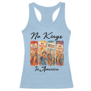 No Kings In America Racerback Tank Top American Anti Authoritarian Protest TS12 Light Blue Print Your Wear