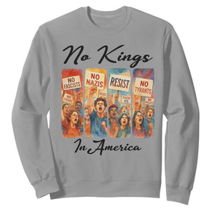 No Kings In America Sweatshirt American Anti Authoritarian Protest TS12 Sport Gray Print Your Wear