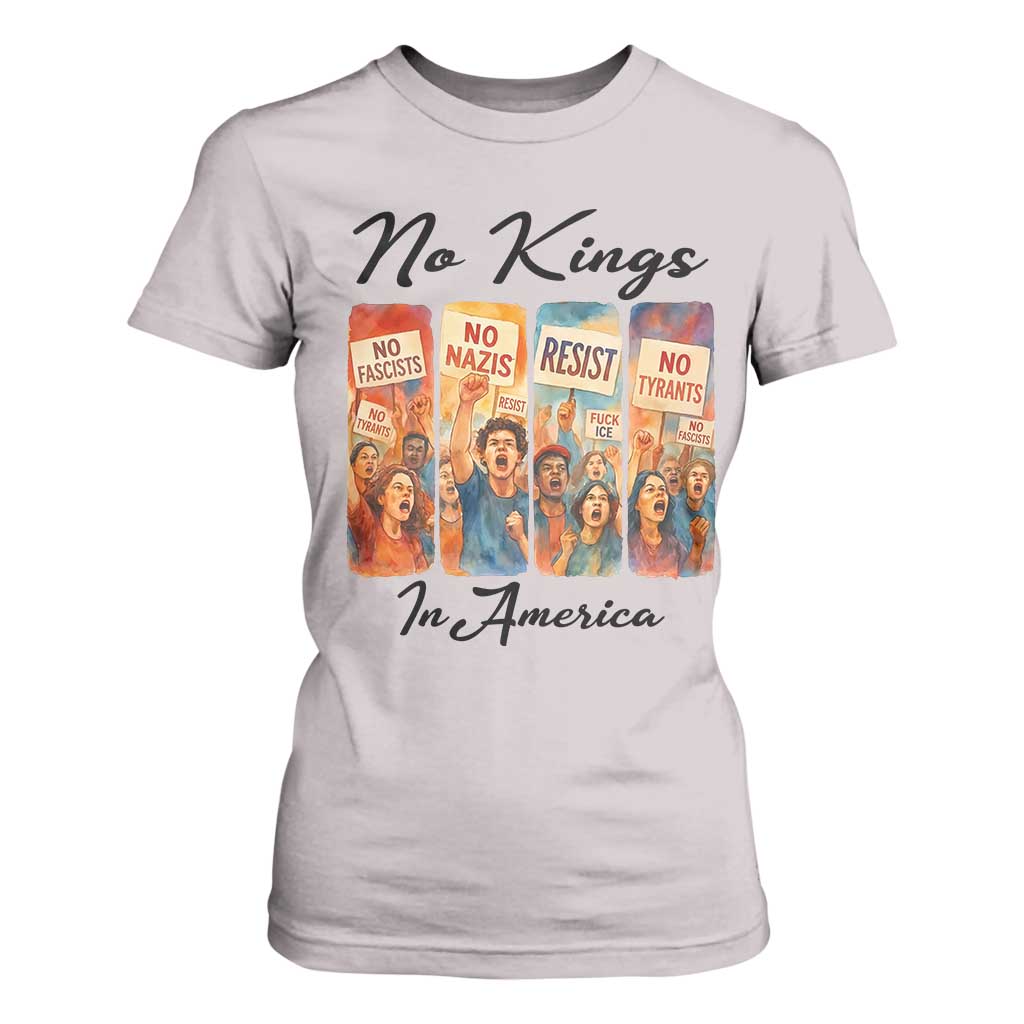 No Kings In America T Shirt For Women American Anti Authoritarian Protest TS12 Ice Gray Print Your Wear