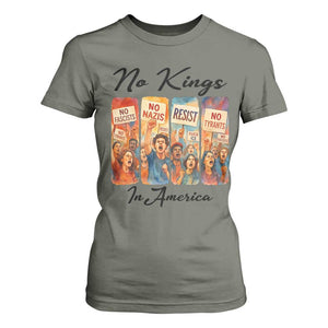 No Kings In America T Shirt For Women American Anti Authoritarian Protest TS12 Military Green Print Your Wear