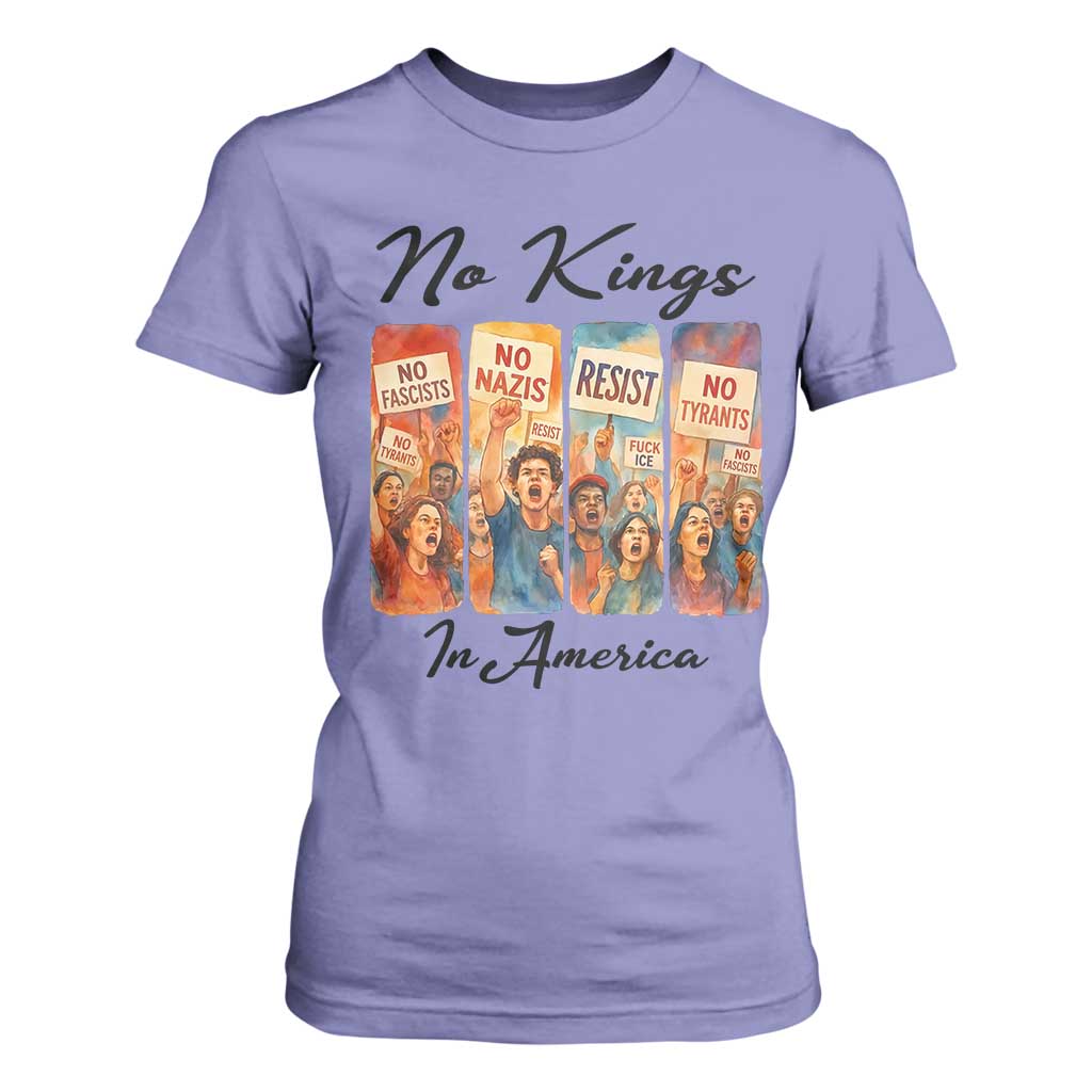 No Kings In America T Shirt For Women American Anti Authoritarian Protest TS12 Violet Print Your Wear