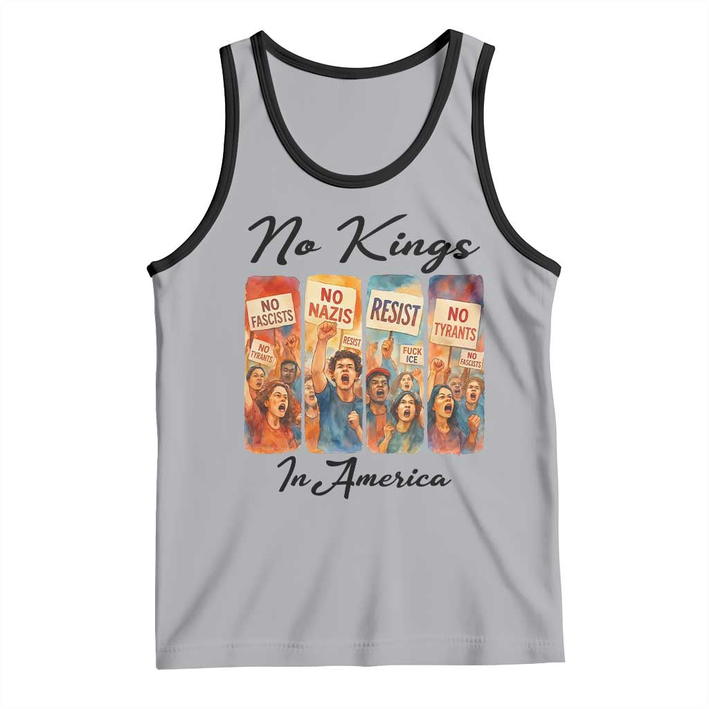 No Kings In America Tank Top American Anti Authoritarian Protest TS12 Athletic Heather Black Print Your Wear