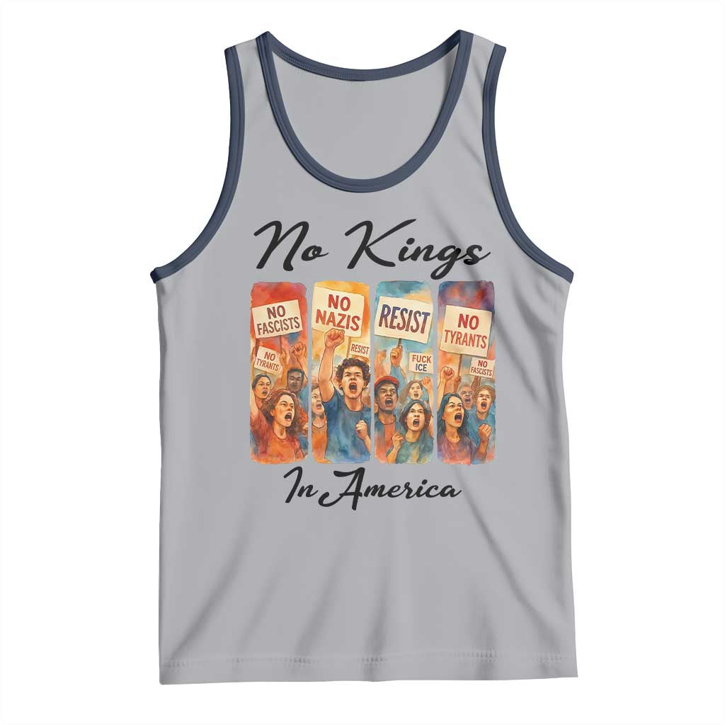No Kings In America Tank Top American Anti Authoritarian Protest TS12 Athletic Heather Navy Print Your Wear