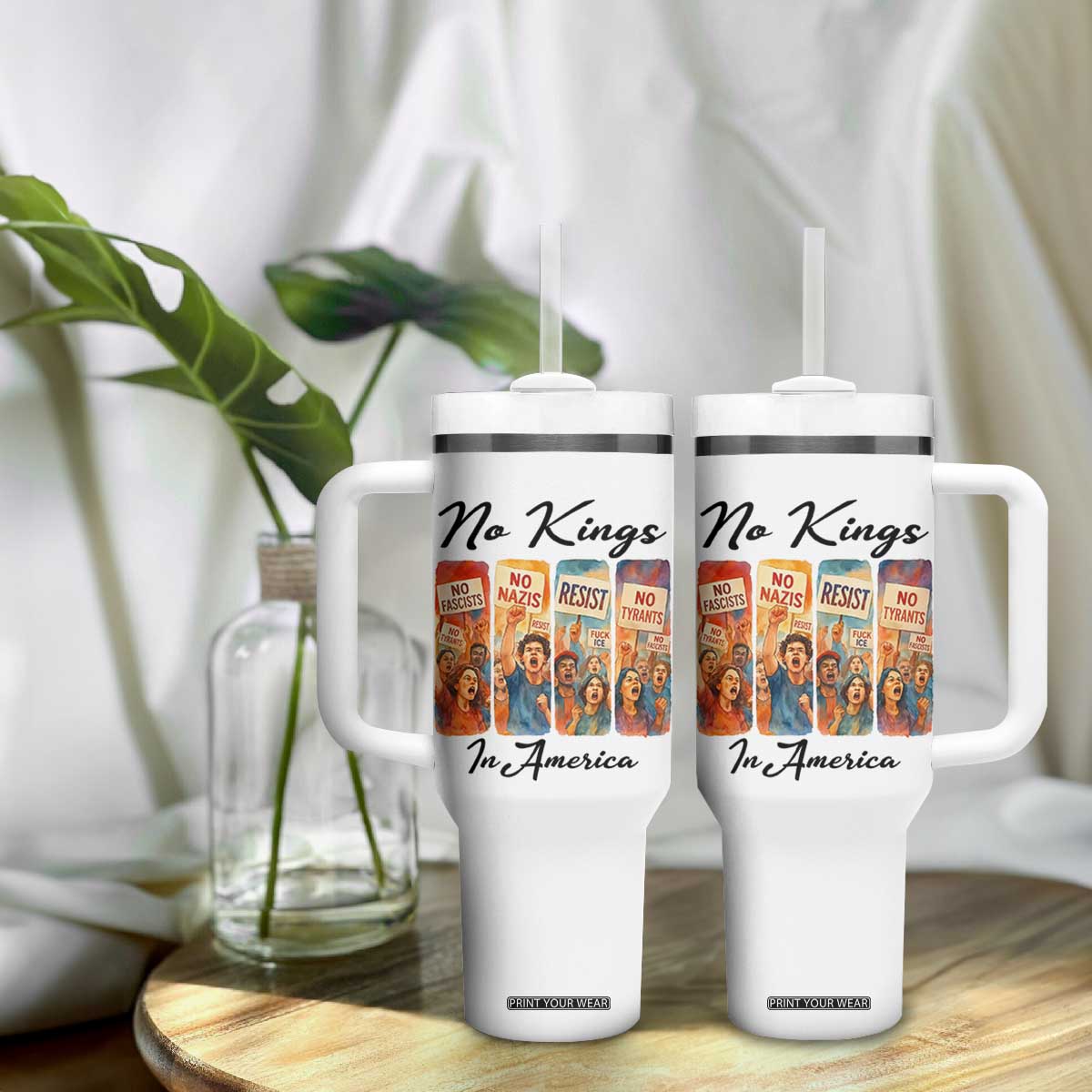 No Kings In America Tumbler With Handle American Anti Authoritarian Protest TS12 Print Your Wear