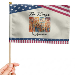No Kings In America Patriotic Handheld Flag American Anti Authoritarian Protest TS12 Modern 8.2" × 5.5" Beige Blue Print Your Wear