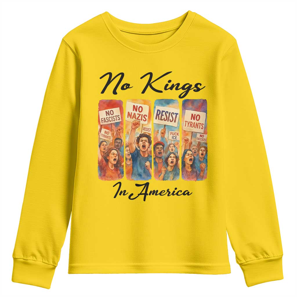 No Kings In America Youth Sweatshirt American Anti Authoritarian Protest TS12 Daisy Print Your Wear