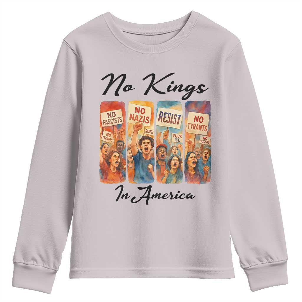 No Kings In America Youth Sweatshirt American Anti Authoritarian Protest TS12 Ice Gray Print Your Wear