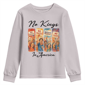 No Kings In America Youth Sweatshirt American Anti Authoritarian Protest TS12 Ice Gray Print Your Wear