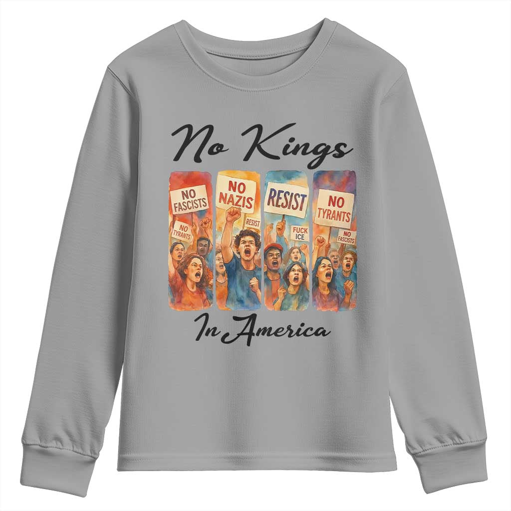 No Kings In America Youth Sweatshirt American Anti Authoritarian Protest TS12 Sport Gray Print Your Wear