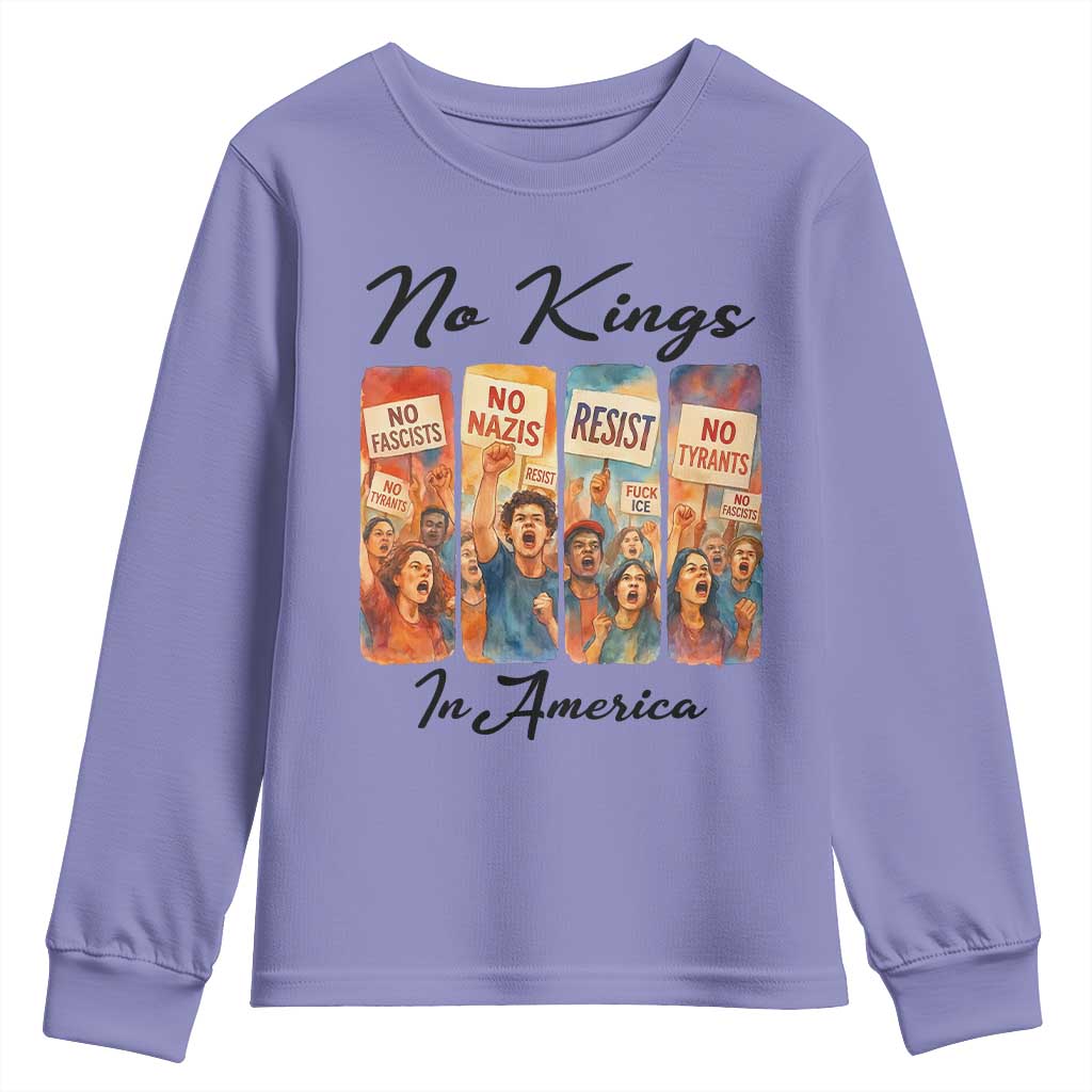 No Kings In America Youth Sweatshirt American Anti Authoritarian Protest TS12 Violet Print Your Wear