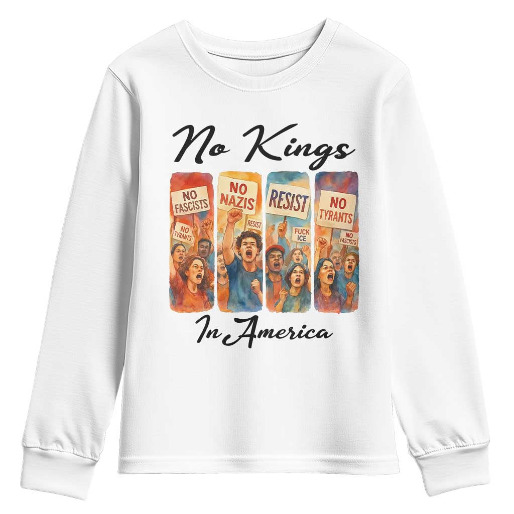 No Kings In America Youth Sweatshirt American Anti Authoritarian Protest TS12 White Print Your Wear