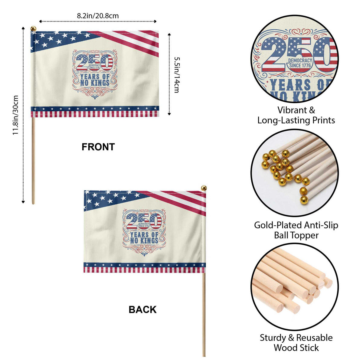 250 Years Of No Kings Patriotic Handheld Flag American Freedom Protest TS12 Print Your Wear