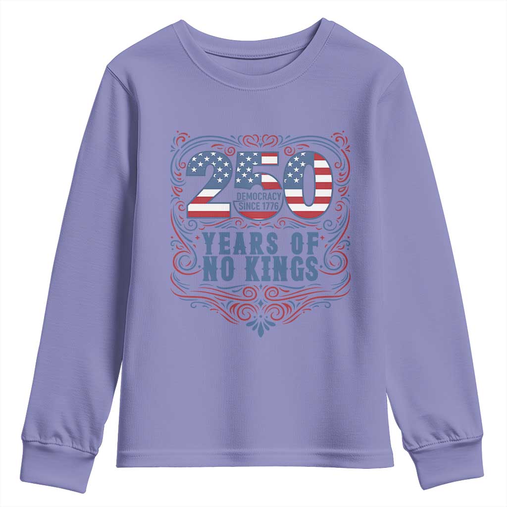 250 Years Of No Kings Youth Sweatshirt American Freedom Protest TS12 Violet Print Your Wear