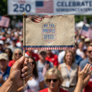 We The People Serve No Kings Patriotic Handheld Flag American Patriot Freedom Gift TS12 Vintage 8.2" × 5.5" Rustic Tan Navy Print Your Wear