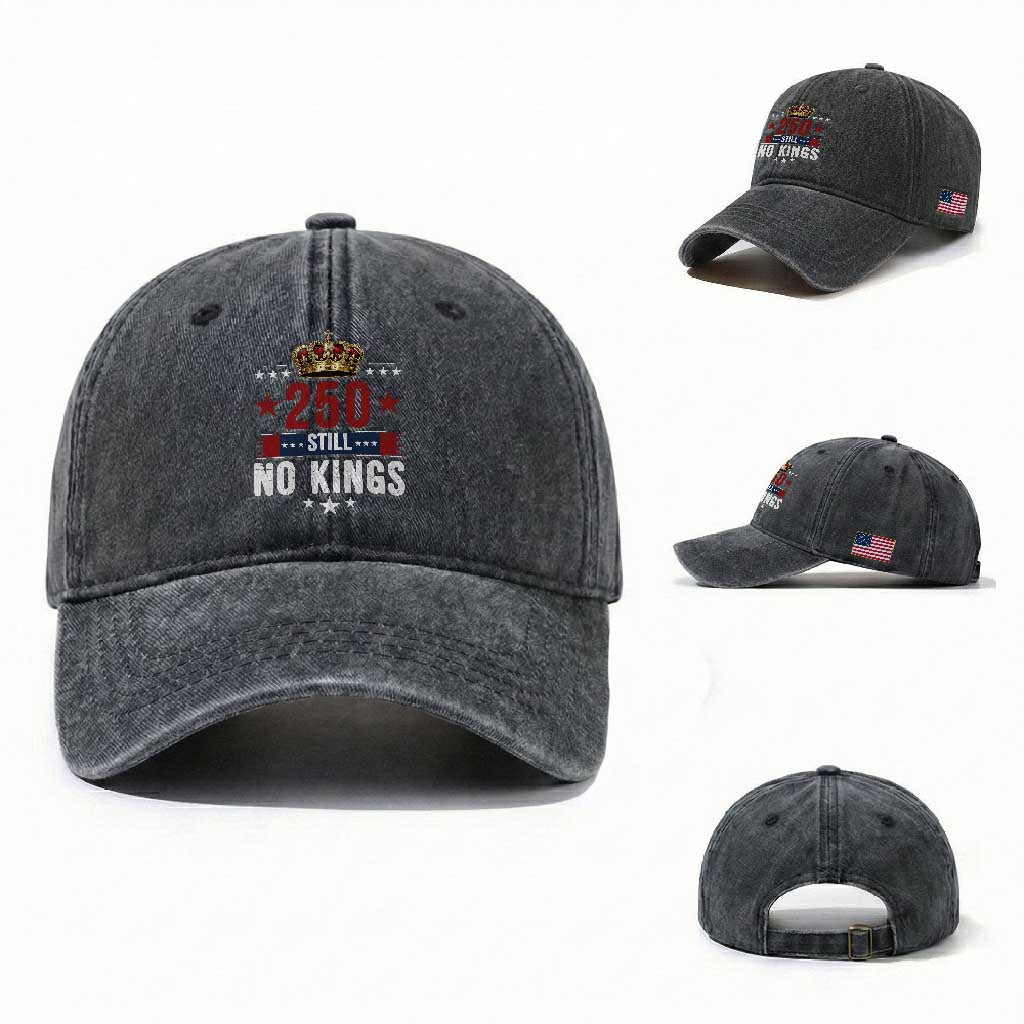 250 Still No Kings Washed Cotton Baseball Cap American Patriot Freedom TS12 Washed Cap Universal Fit Dark Gray Print Your Wear