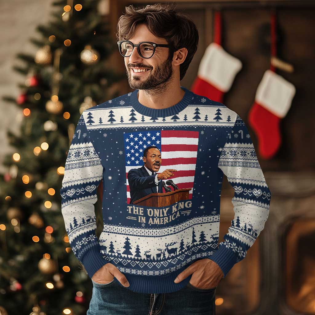 The Only King In America Ugly Christmas Sweater Honoring Martin Luther King Jr TS12 Navy Beige Print Your Wear